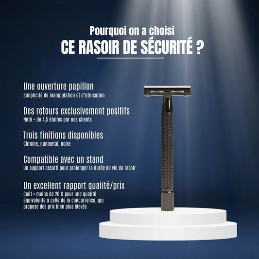 Pourquoi choisir ce rasoir de sécurité ? Profitez d'un excellent rapport qualité/prix, d'un manche durable et d'un design ergonomique pour débutants et experts.
