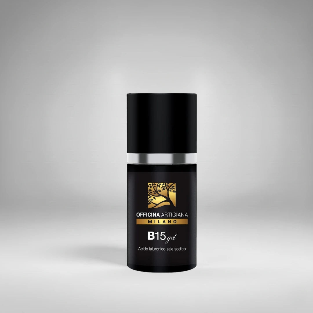 Gel B15 d'Officina Artigiana Milano, un soin hydratant intense à l'acide hyaluronique pour régénérer la peau et lutter contre les signes du vieillissement après le rasage.