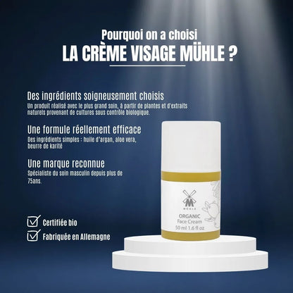 Hydratez intensément votre peau avec la crème visage bio Mühle. Fabriquée en Allemagne à base d'huile d'argan et d'aloe vera pour un confort immédiat des peaux sèches.