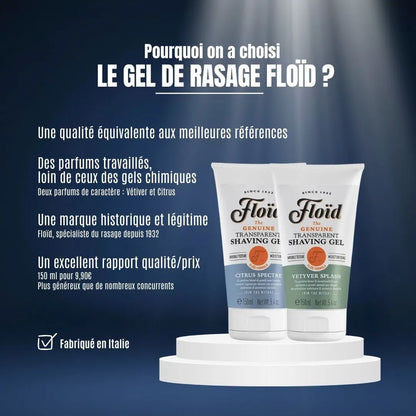 Le gel de rasage Floïd : une marque historique depuis 1932 proposant des parfums de caractère (Vétyver, Citrus) et une glisse optimale pour un prix généreux.