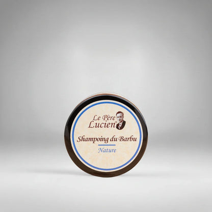 Shampoing du Barbu "Nature" Le Père Lucien. Un savon artisanal 100% végétal sans parfum, idéal pour nettoyer et adoucir la barbe des peaux les plus sensibles.