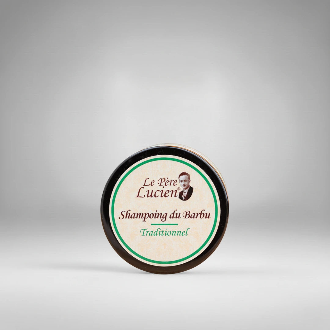 Shampoing du Barbu "Traditionnel" Le Père Lucien. Un savon artisanal 100% végétal sans parfum, idéal pour nettoyer et adoucir la barbe des peaux les plus sensibles.