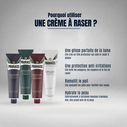 Pourquoi choisir une crème à raser ? Profitez d'une protection anti-irritations, d'une glisse parfaite et d'une hydratation supérieure pour prendre soin de votre peau.
